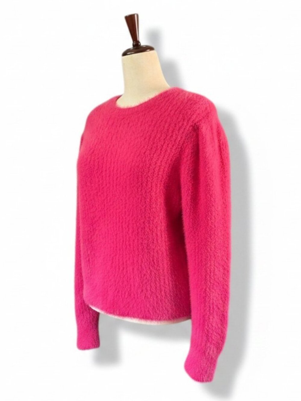 Mango MNG Womens Faux Fur Fuzzy Knit Sweater Pink Round Neck Long Sleeve XL NWOT